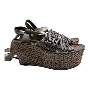 Jean-Michel Cazabat Olive Woven Platform Sandals Size 8